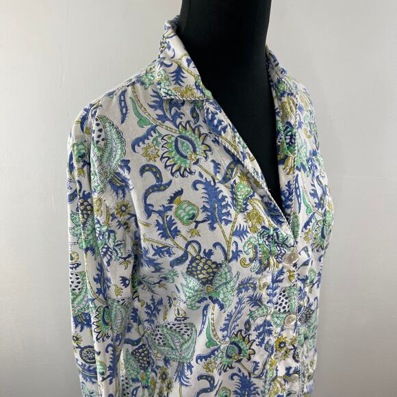 ROLLER RABBIT Blue Green White Print Long Sleeve Cotton Button Up Shirt XS - Picture 6 of 10